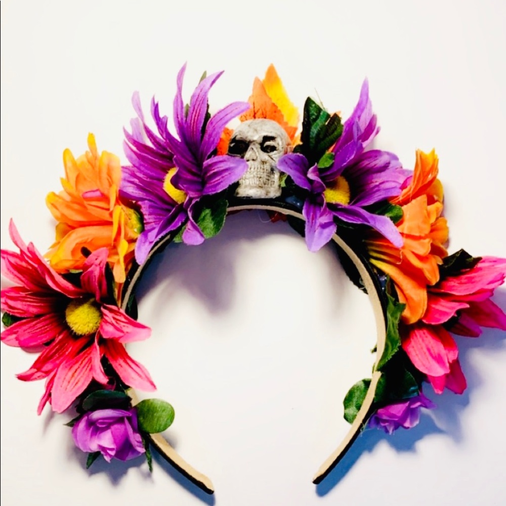 Bridal Till Death Do Us Part Flower Crown Handmade Skull Flower Crown - Picture 3 of 9